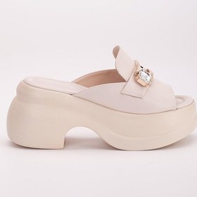 Resim Platform Tabantümyüz Toka Taşlı Cilt Bej Kadın Dolgu Topuk Terlik-3064-Bej 