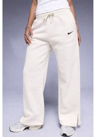 Resim Nike Phoenix Fleece Wide High Rise Sweatpants Kadın Yüksek Bel Yırtmaçlı Geniş Paça Eşofman Altı Kirli Beyaz Kırık Beyaz 