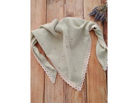 Resim Pamuklu Nakışlı Muslin Kumaş Üçgen Bandana - Fisto Detaylı 