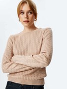 Resim Bisiklet Yaka Uzun Kollu Saç Örgü Triko Kazak 