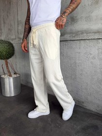 Resim Ekru Keten Baggy Pantolon - S 