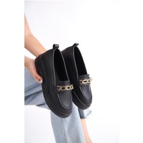 Resim Siyah Cilt Kalın Tabanlı Tokalı Loafer Makosen Ayakkabı Armytopuk Siyah 