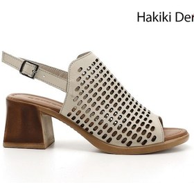 Resim Gönderi(R) Gönderi R Krem Kalın Topuklu Hakiki Deri Sandalet Krem 