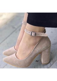 Resim Kocamanlar Öz0010 Bilek Bağlı Kalın Topuk Stiletto Vizon Nubuk 