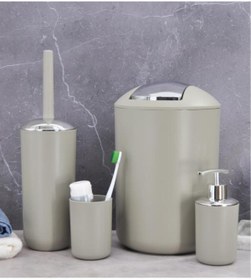 Resim Saban Banyo Aksesuar Seti, Çöp Kovası Seti Bej 