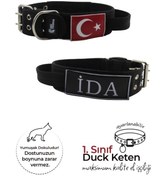 Resim İsimli Bayraklı Elcikli Yumuşak Köpek Boyun Tasması Siyah 