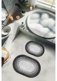 Resim Yıkanabilir Kaymaz Tabanlı Modern Desenli 2'li Banyo Paspas Takımı Obps0007 Renkli 