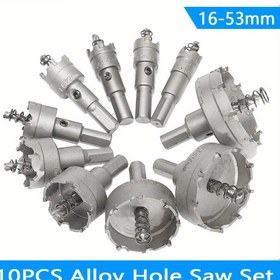 Resim Paslanmaz Çelik Metal Delme için 10 Adet 16-53Mm Alaşım Delik Testere Seti Karbür Uç TCT Metal Kesici Çekirdek Matkap Bit Kitleri 