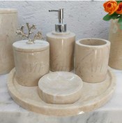 Resim Sümeyra Marble Art Crema Sılver - Doğal Bej Mermer Banyo Seti 5li 