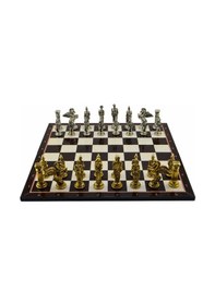 Resim Gifthome Battal Boy Metal Pegasus Satranç Takımı Parlak Ve Katlanır Ceviz Desenli Mdf Satranç Tahtası 43x43 Cm. 