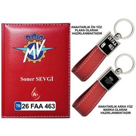 Resim Plakanıza Özel Mvagusta Logolu Kırmızı Ruhsat Kabı Ve Anahtarlık 