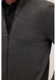 Resim Tudors Erkek Slim Fit Dar Kesim Gri Dik Yaka Fermuarlı Düz Hırka-34916 