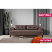 Resim Perla Sofa Madrid Üçlü Yataklı Kanepe Keten Kahve 