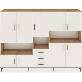 Resim Arges Dolap 13 Raflı 3 Çekmeceli 9 Kapaklı 220x30x163 Çam-aytaşı Çam-aytaşı 