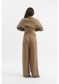 Resim Wpr Yüksek Bel Cepli Krinkıl Kumaş Pantolon - Vizon-vizon Vizon 