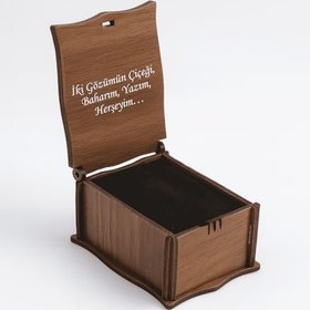 Resim Hediye Notu Yazılı Kahverengi Ahşap Kolye Küpe Bileklik Set Takı Kutusu - M4 
