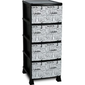 Resim Homie 4 Katlı Çekmeceli Baskılı Desenli Kapaklı Plastik Komidin - Sebzelik - Çekmece 