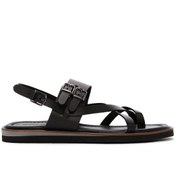Resim Women's Black Ankle Strap Flip Flop Leather Comfort Sandals Derimod