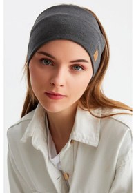 Resim Kadın %100 Pamuklu Termal, Kaymaz, Terletmez, Ultra Hafif, Spor Saç Bandı Bandana - Tek Ebat / Füme Füme 