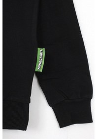 Resim Minecraft Creeper Desenli Kapüşonlu Erkek Çocuk Hoodie 5 - 13 Yaş Siyah 
