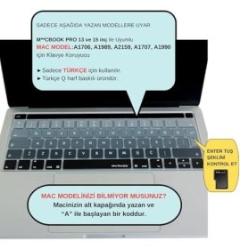 Resim Daders Home Pro Klavye Koruyucu Türkçe Q Silikon Ince Bar A1706 A1989 A2159 A1707 A1990 Uyumlu 13 ve 15 Inç Ters L Enter Siyah Gri 
