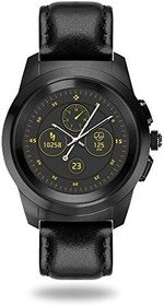 Resim MyKronoz ZeTime Premium hibrit akıllı saat, 39 mm, yuvarlak renkli dokunmatik ekran üzerinden mekanik göstergeli, Petite mat siyah/siyah kabartmalı deri 