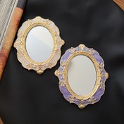 Resim Cam Yüzeyli Varnişli Metal Çerçeveli Taşınabilir Makyaj Aynası El Aynası Çiçek Temalı, Elektrik Gerektirmez 