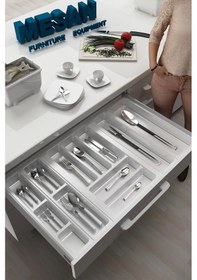 Resim Mutfak Çekmece Içi Kaşıklık 74cm X 48cm Yanlar Ve Boydan 4cm Kesilebilir, Beyaz Antrasit 