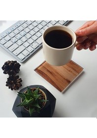 Resim Decorita Cam Bardak Altlığı Yeni Ahşap Desen 4'lü Takım 10 x 10 CM Çok Renkli 