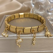 Resim Deniz Hayvanları Serisi Ahtapot & Yunus Charm Bileklik - Taşlı Detaylar, Paslanmaz Çelik Elastik Saat Kayışı, Şık Altın Tonlu Takı, Günlük Kıyafetler, Partiler, Sevgililer Günü ve Şükran Günü Hediyesi (Yıl Boyu) 