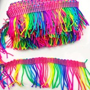 Resim Canlı Çok Renkli Püskül Dantel Süslemesi - 5cm Genişlik, 5 Yard Uzunluk, Renkli Polyester Püskül Düğün Dekoru, El İşleri & Ev Aksesuarları için, 1 adet, El Sanatları Malzemeleri | Göz Alıcı Süsleme | Örgülü Dokulu 