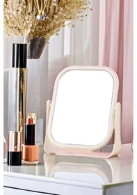 Resim Ayn-15 Çift Taraflı Açısı Ayarlanabilir Masa Üstü Makyaj Aynası - Ev-ofis Masa Aynası Dikdörtgen Açık Bej 