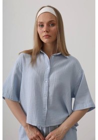 Resim Yarım Kol Müslin Gömlek - Bebe Mavisi Bebe Mavisi 