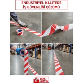 Resim Etr 5111 Yapışkanlı Zemin İşaretleme Bandı Kırmızı Beyaz Uyarı Bandı 