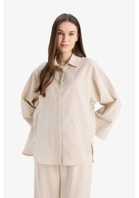 Resim DeFacto Relax Fit Keten Karışımlı Uzun Kollu Tesettür Gömlek Tunik B9835AX25SPBG759 