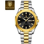 Resim Globalbloom Poedagar Erkekler İçin 875 Golden Golden Mavi Kadranlı Su Geçirmez Kuvars Hareketli Tarih Göstergeli Deri Kordonlu Lüks Kol Saati Altın 