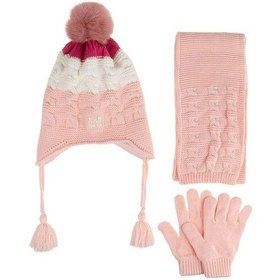Resim Kitti 4-8 Yaş Kız Çocuk Atkı Bere Eldiven İçi Polarlı 3'lü Takım 24170-01 Pudra 