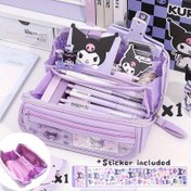 Resim Sanrio için for kuromi Büyük Kapasiteli Kalem Kutusu - Sticker'lı Sevimli Karikatür Tasarımı, Dayanıklı Kanvas Okul Malzemeleri Düzenleyici, Sevimli Karakter Kalem ve Aksesuarlar Dahil, Sevimli Kalem Kutusu 