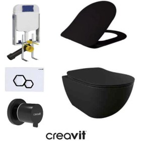 Resim Creavit GR5001- FE320 5 Parça Siyah Mat Asma Klozet Gömme Rezervuar Seti 