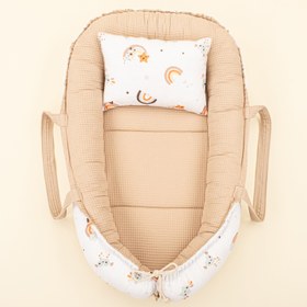 Resim Babynest ve Yastık- Çift Taraflı - Bej Petek - Turuncu Gökkuşağı 