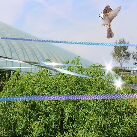 Resim Lazer Çift Taraflı Kuş Kovucu Şerit Anti Kuş Flaşı Ev Yüksek Parlaklık Meyve Ağacı Renkli Şerit Lazer Kuş Kovucu Zararlı Kontrolü İçin 