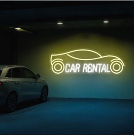 Resim Car Rental Yazılı Ve Şekilli Neon Tabela Sarı 