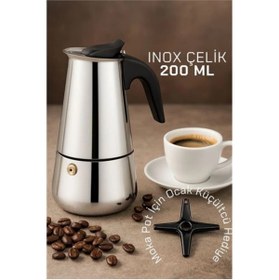 Resim shopwave Inox Moka Pot - Paslanmaz Çelik Profesyonel Moka Pot - 200 ml 