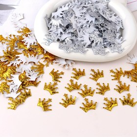 Resim 100 adet Altın ve Beyaz Taç Süsleri - 2.5 cm x 2 cm / 0.98 in x 0.79 in DIY El Sanatları Malzemeleri Düğünler, Noel, Tatil Partileri için - Zarif Başlık Çelenk Süsleri, Parti Süsleri, Masal Tarzı, El Sanatları Malzemeleri Dahil 