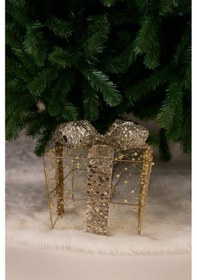 Resim 25x25 Cm Yılbaşı Hediye Paketi Metal Süs - Gold Gümüş Payetli Boncuklu Lüks Noel Ağaç Altı Dekorasyonu Diğer 