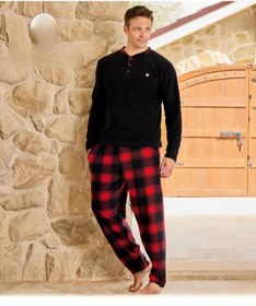 Resim Pijamoni Erkek Düğme Yaka Kışlık Polar Pijama Takımı 6100/7 - 1 Adet Siyah 