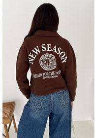 Resim Noa & Noa Kadın Baskılı Oversize Sweatshirt Sporty Season 1992 Kahverengi 