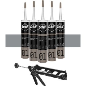 Resim Selsil Ga Silikon 280 Gr. Gri 5 Adet , Plastik Tabanca Gri 