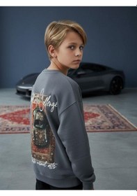 Resim Zekids Erkek Çocuk Sırtı Araba Baskılı Tasarım Sweatshirt-16619 Füme 