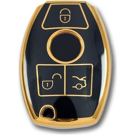 Resim Lüx Mercedes Uyumlu Benz 2001-2016 Arası Be Tipi Nano Anahtar Kılıfı Siyah - Gold Altın 